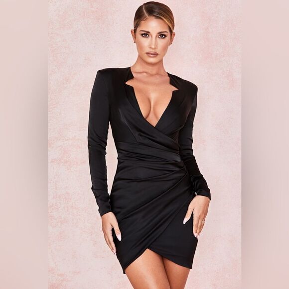 NWT House of CB Nelinha Gathered Tux Mini Black Dress Size M - Picture 4 of 10